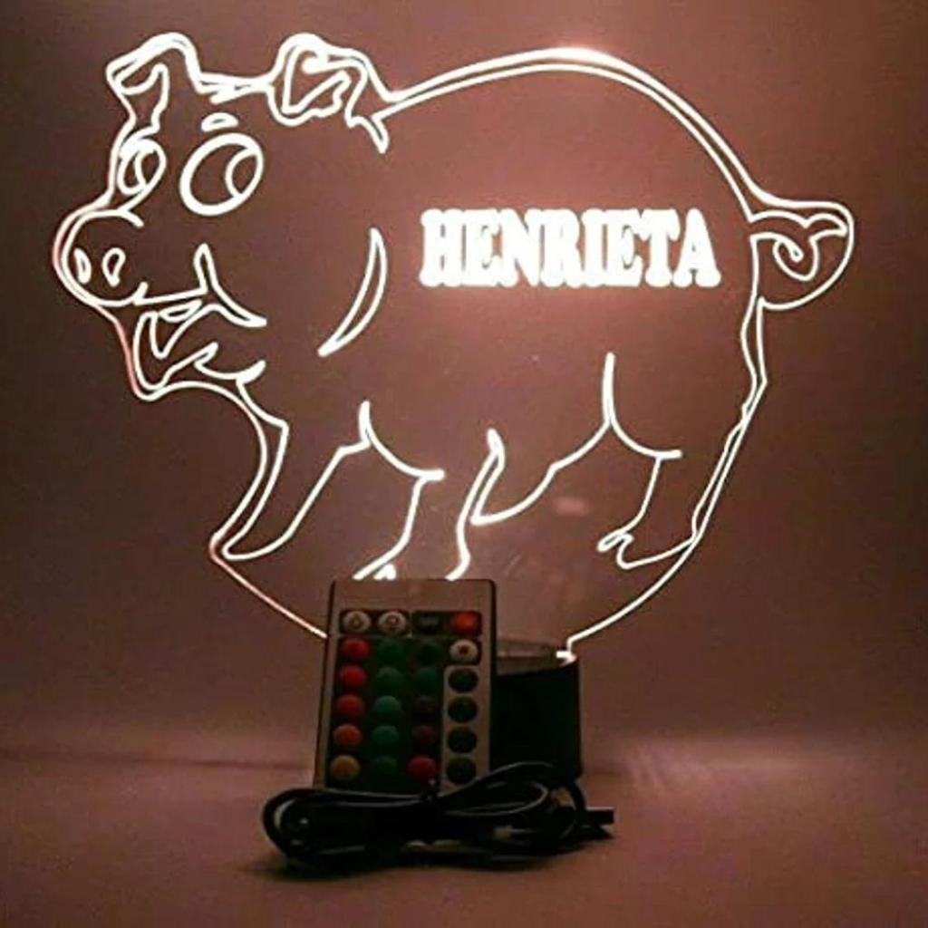 Pig LED Tabletop Night Light Up Lamp, 16 Color options with Remote