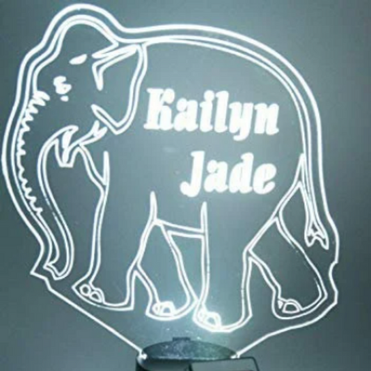 Large Elephant Animal Night Light Up Table Desk Lamp LED Personalized Free Engraved Custom Name, It's Wow, With Remote 16 Colors, Great Gift