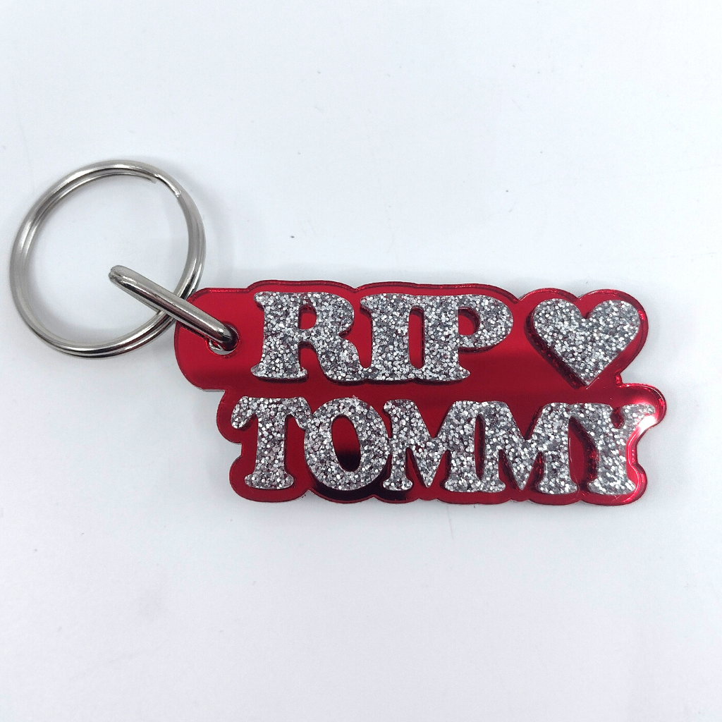 R.I.P Memorial Custom Name and Background Keychain with Heart