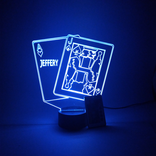 Ace and Jack Blackjack Playing Cards Night Light Up Lamp LED Personalized Black Jack Desk Table Lamp with Remote, 16 Colors, Free Engraved