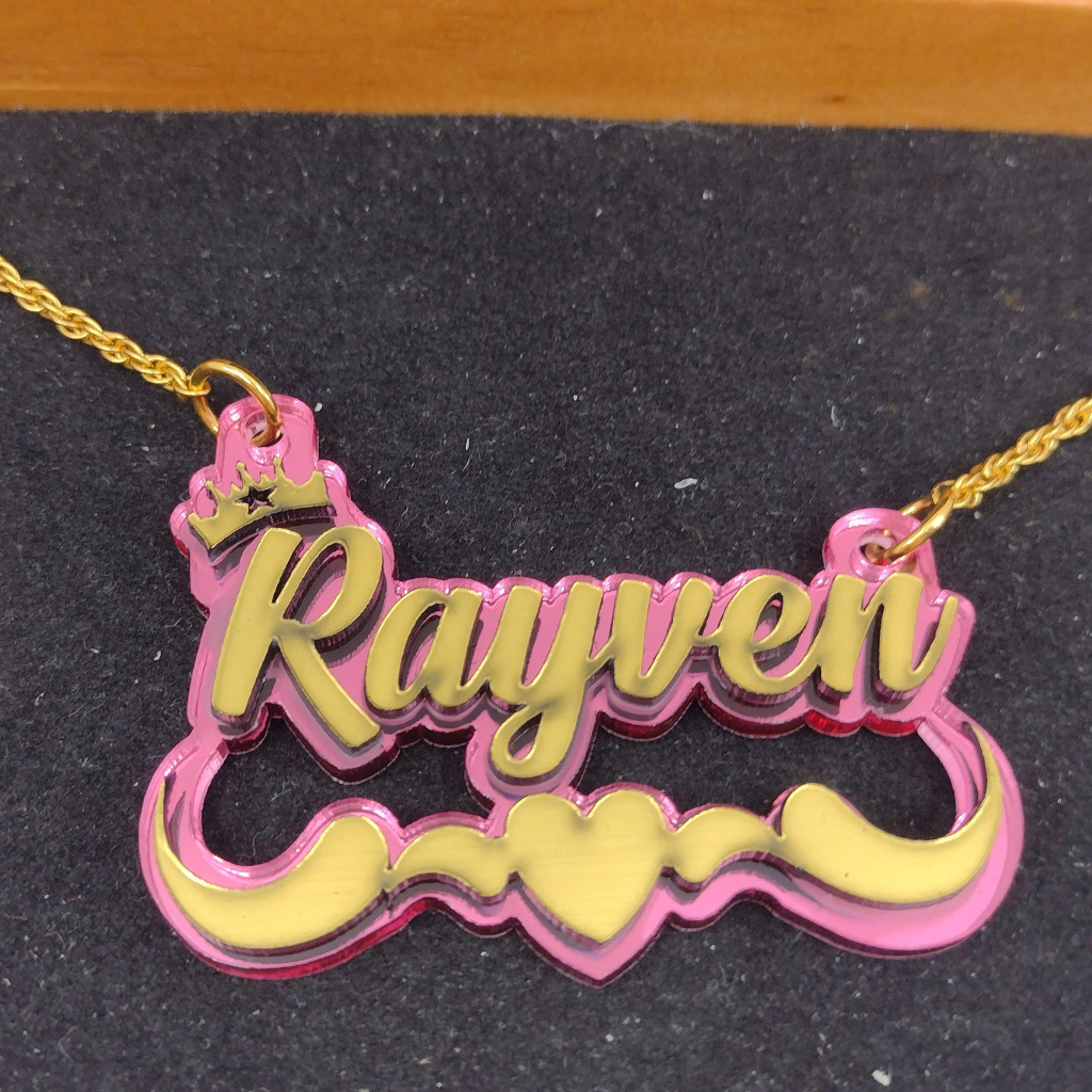Heart and Swirl with Crown Custom Name Necklace