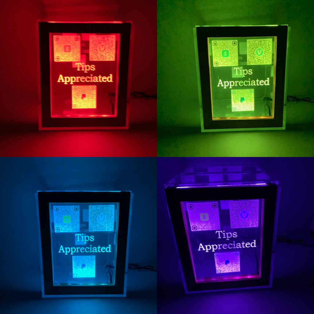 QR Code Tip Box or  Donation Jar Personalized Free Engraved LED 16 Colors Changing 7"W x 8.5"H Container