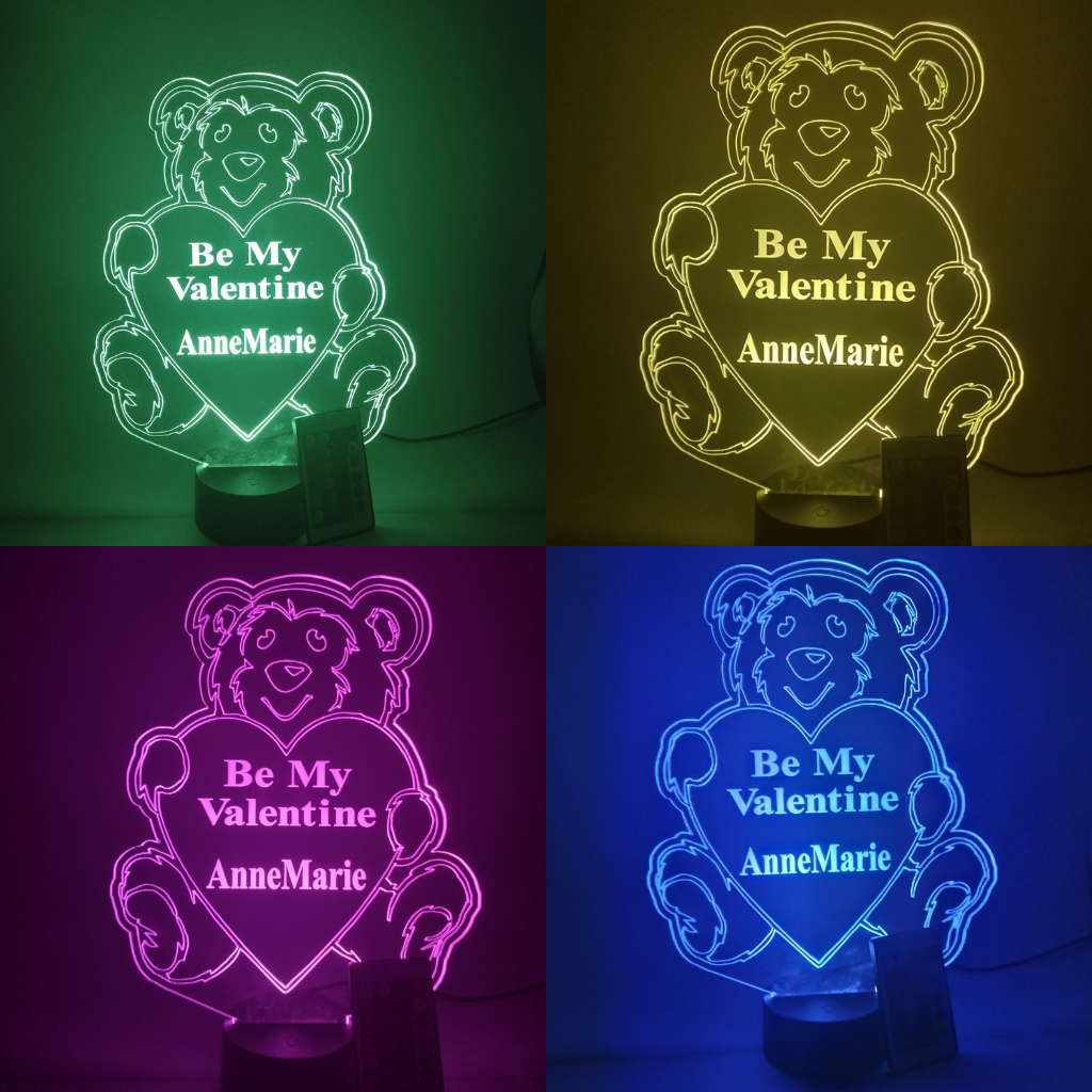 Be My Valentine Love Bear, LED Tabletop Night Light Up Lamp, 16 Color options with Remote