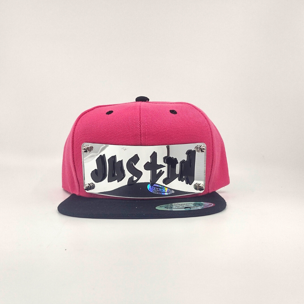 Pink and Black Custom Snapback Hat, Laser Cut Letters, Made to Order, Exclusive Creation