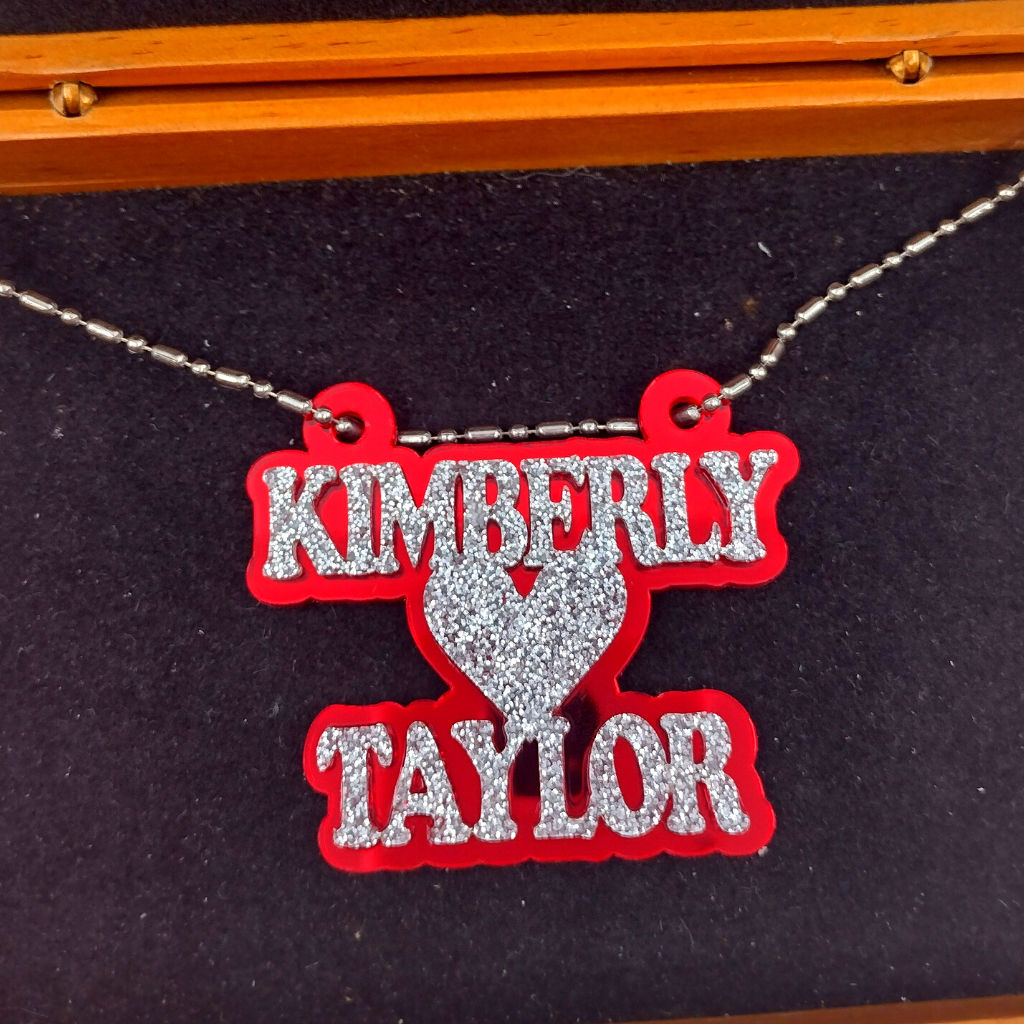 Custom Couples Name Necklace with Heart, Personalized Glitter Name Necklace