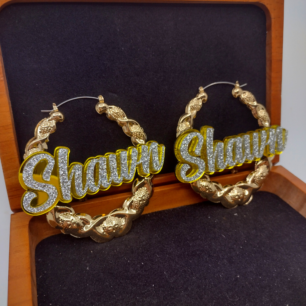 Custom XOXO Name and Background Gold Hoop Earrings