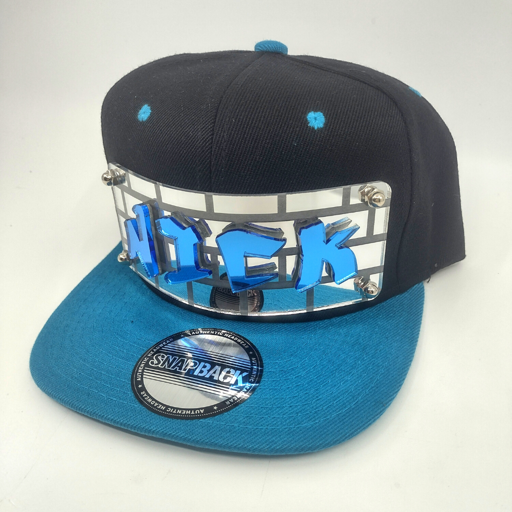 Black and Blue Custom Snapback Hat, Laser Cut, Made to Order, Exclusive Creation