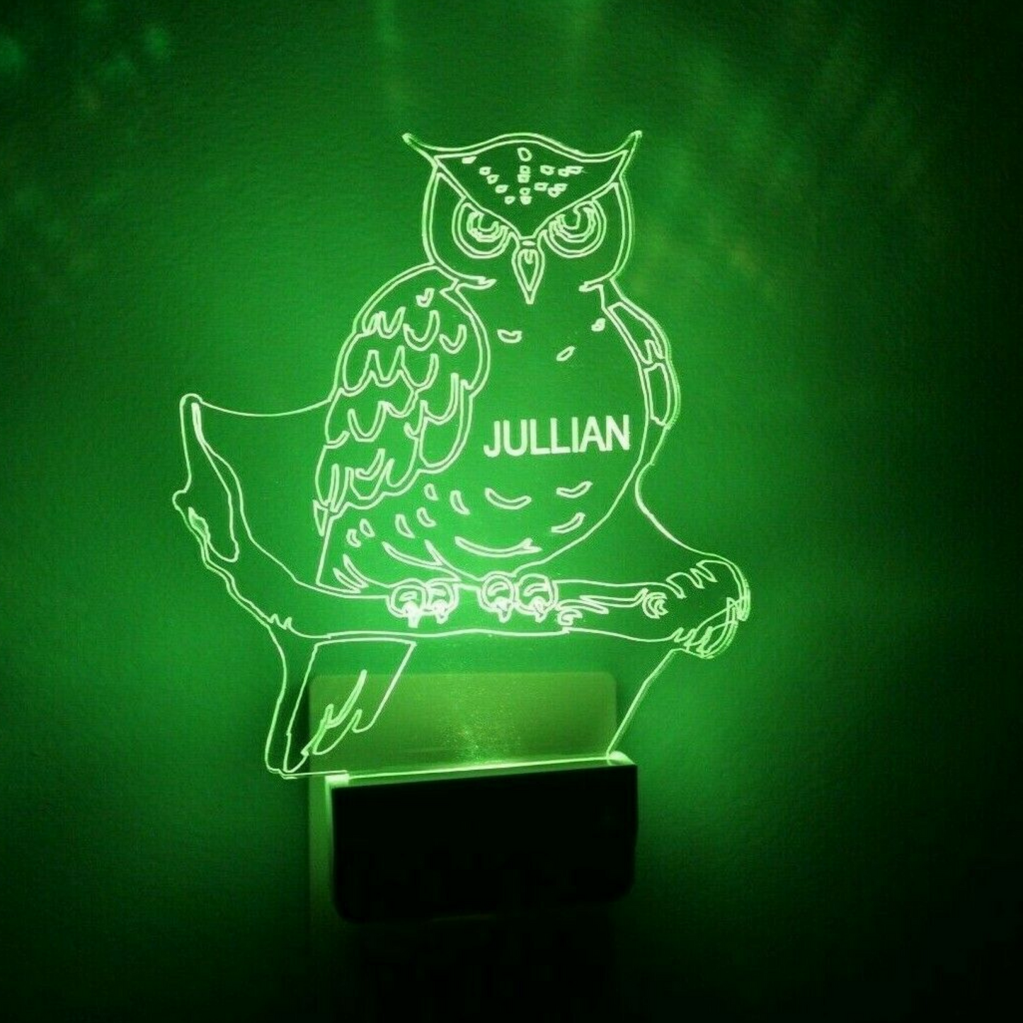 Owl Night Light Multi Color Personalized LED Wall Plug-in, Cool-Touch Smart Dusk to Dawn Sensor, Kids Children's Bedroom Hallway