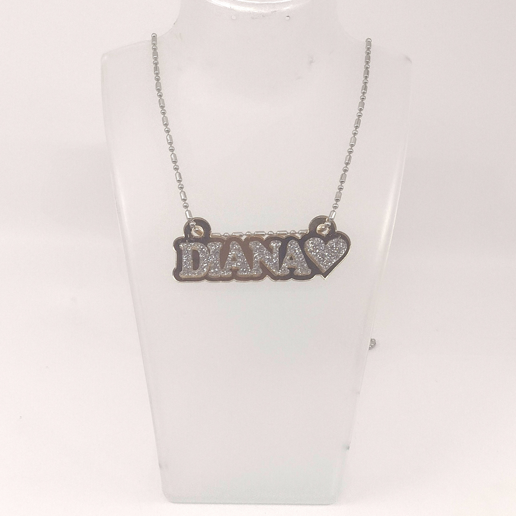 Custom Heart Name Necklace, Personalized Glitter Name Necklace