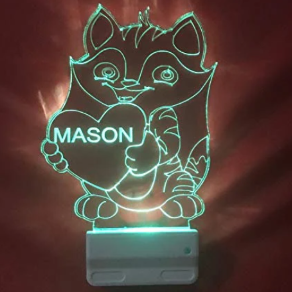 Cat and Heart LED Tabletop Night Light Multi Color Personalized Wall Plug-in Cool Touch Smart Dusk to Dawn Sensor