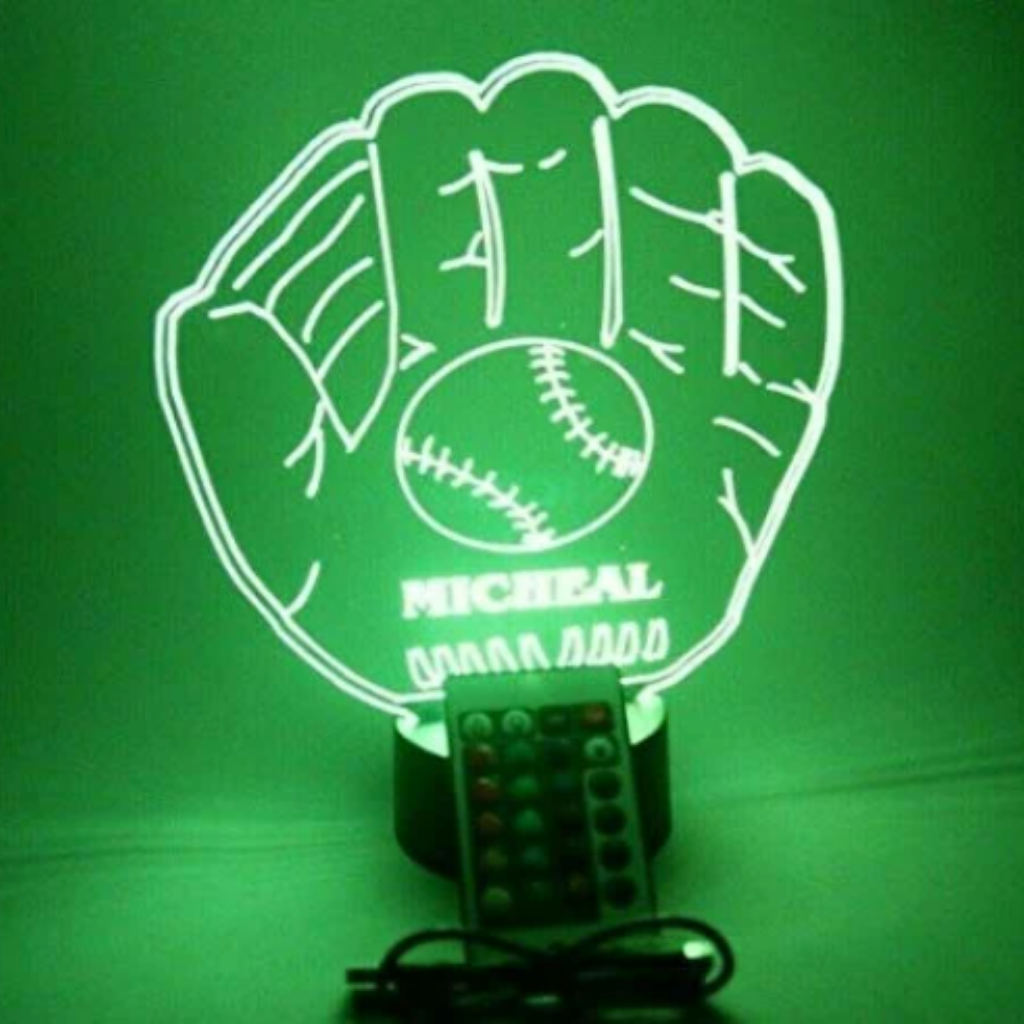 Baseball Glove, Sports LED Tabletop Night Light Up Lamp, 16 Color options with Remote
