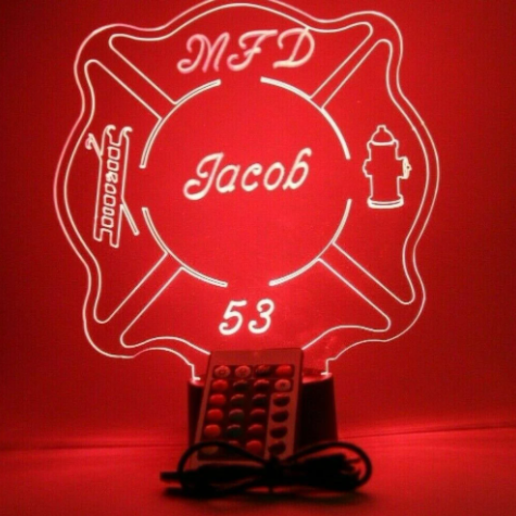 Fire Badge Firefighter LED Tabletop Night Light Up Lamp, 16 Color options with Remote
