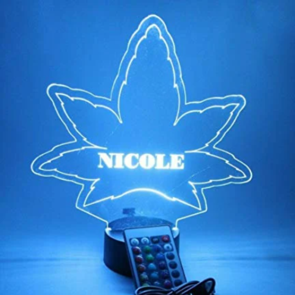 Marijuana Leaf LED Tabletop Night Light Up Lamp, 16 Color options with Remote