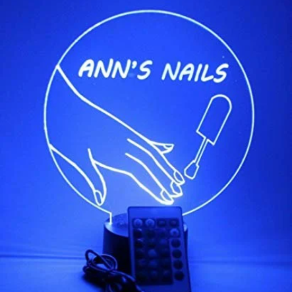 Nail Salon Custom Name LED Tabletop Night Light Up Lamp,16 Color options with Remote