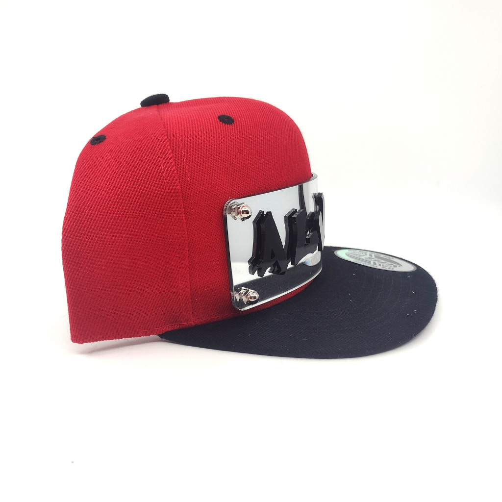 Red and Black Custom Snapback Hat, Laser Cut Letters, Made to Order, Exclusive Creation