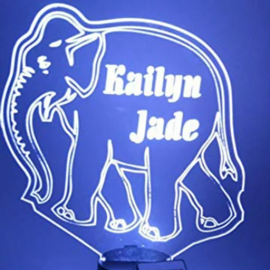 Large Elephant Animal Night Light Up Table Desk Lamp LED Personalized Free Engraved Custom Name, It's Wow, With Remote 16 Colors, Great Gift