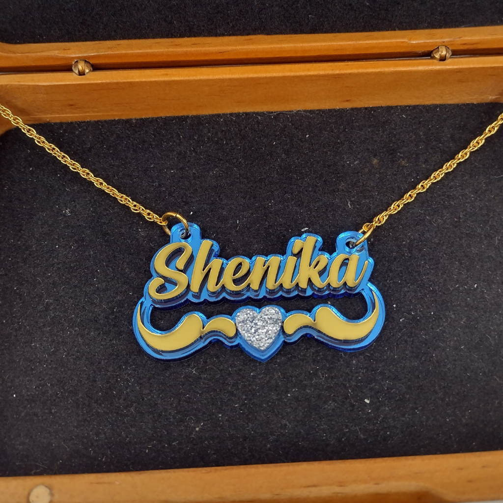 Gold Name Heart and Swirl Custom Name Necklace