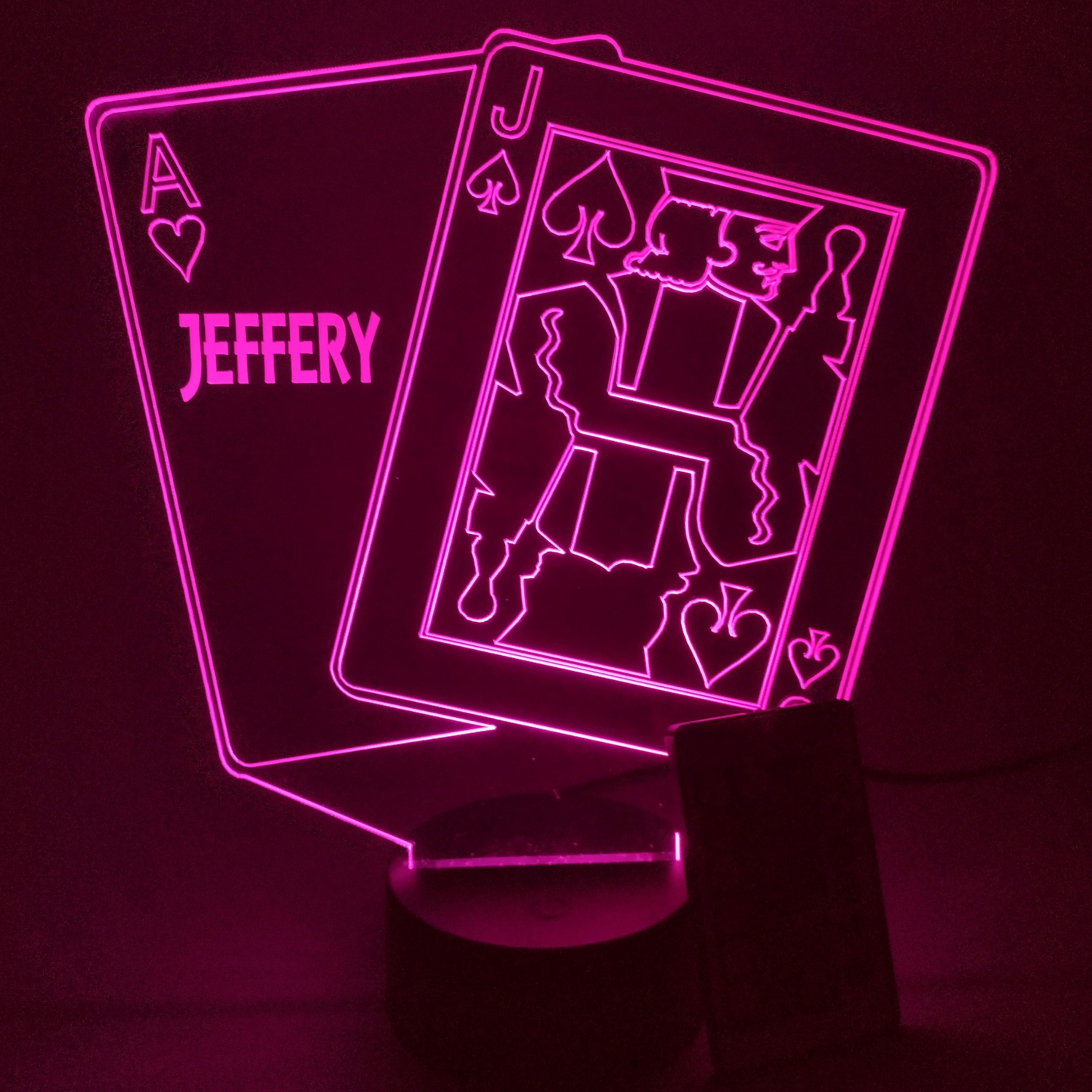 Products Ace and Jack Blackjack Playing Cards Night Light Up Lamp LED Personalized Black Jack Desk Table Lamp with Remote, 16 Colors, Free Engraved