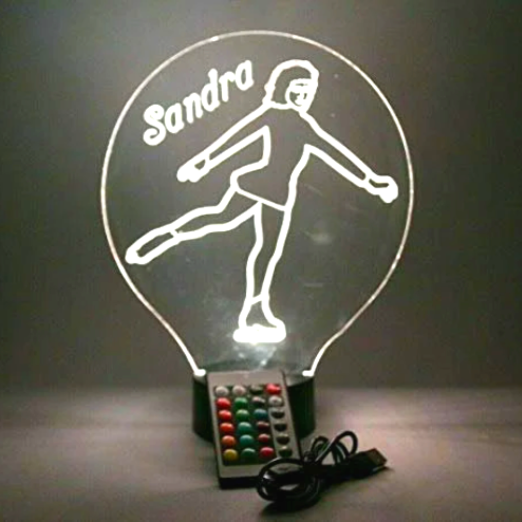 Figure Skating Ice Skating Girl, Sports LED Tabletop Night Light Up Lamp, 16 Color options with Remote