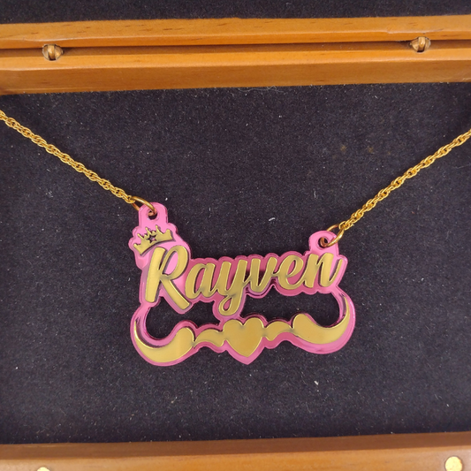 Heart and Swirl with Crown Custom Name Necklace