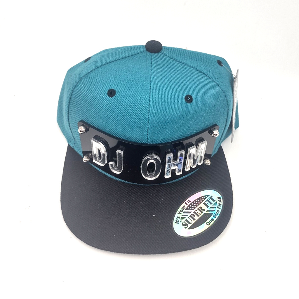 Teal and Black Custom Snapback Hat, Laser Cut Letters, Made to Order, Exclusive Creation