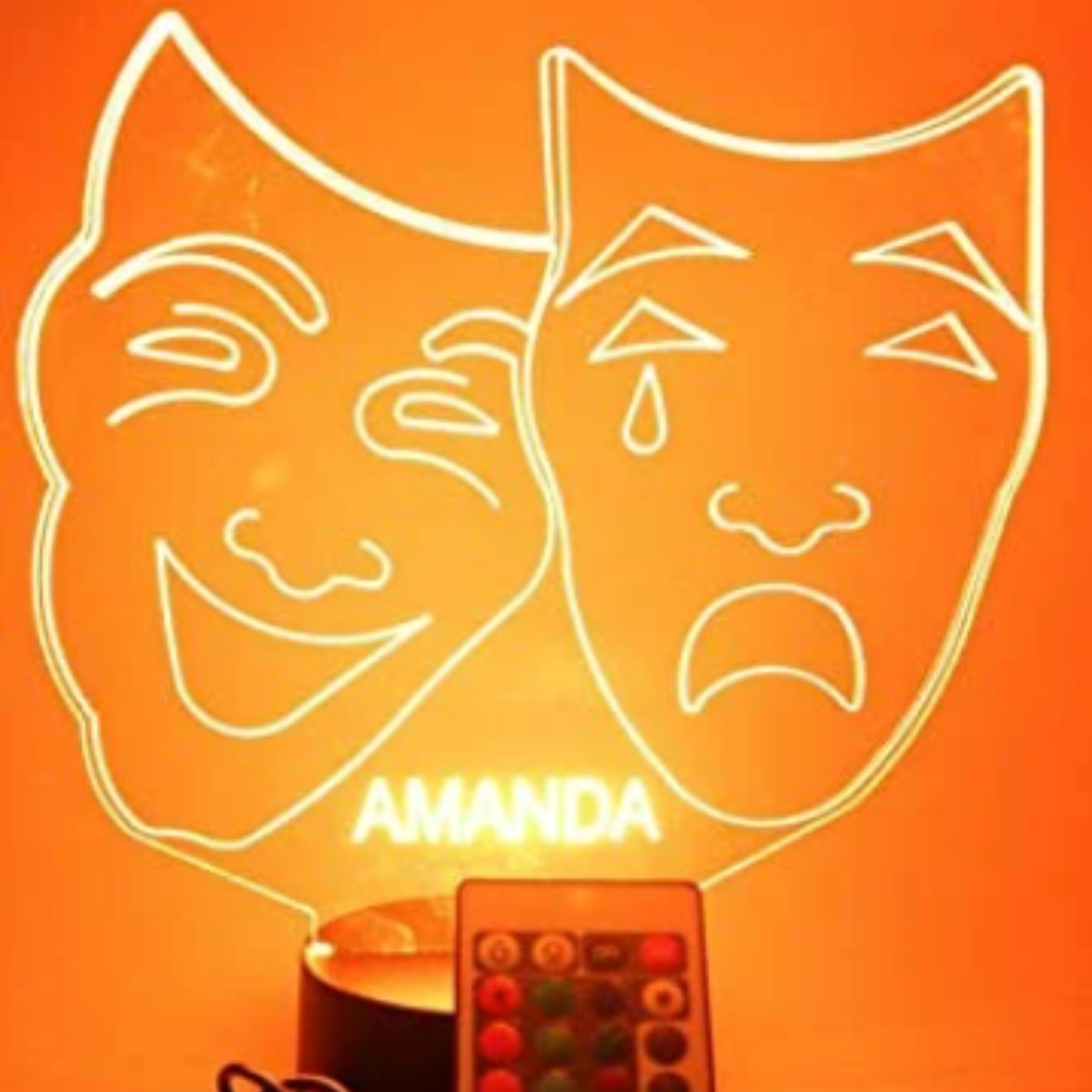 Comedy Tragedy Theater Masks LED Tabletop Night Light Up Lamp, 16 Color options with Remote