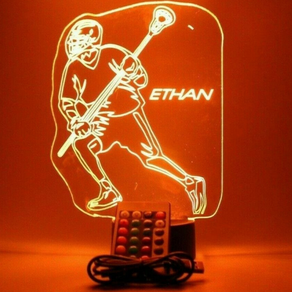 Lacrosse Player, Sports LED Tabletop Night Light Up Lamp, 16 Color options with Remote