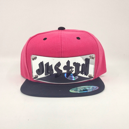Pink and Black Custom Snapback Hat, Laser Cut Letters, Made to Order, Exclusive Creation