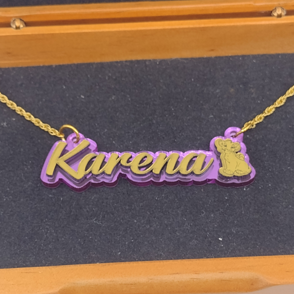 Custom Lioness Character Name Necklace, Personalized Name and Background