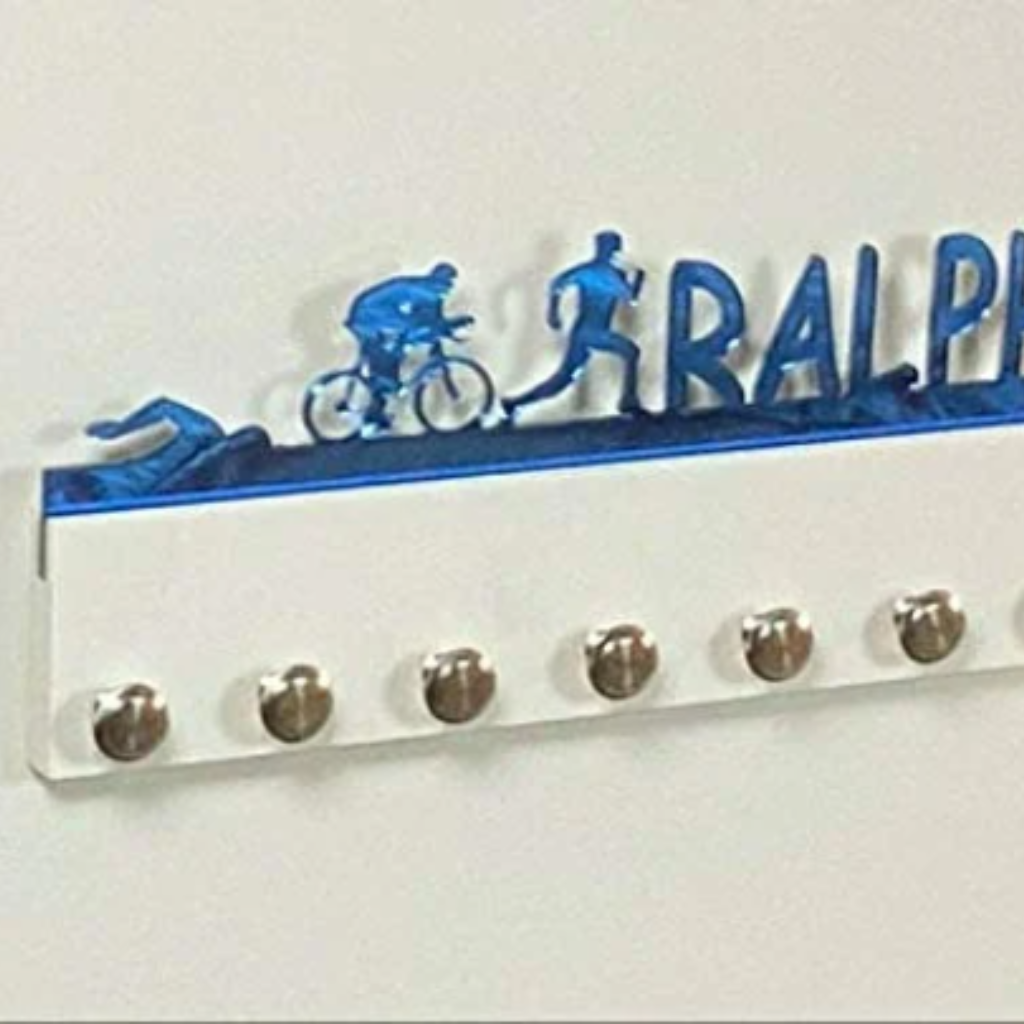 Triathlon Multi Sports Personalized Sports Medal Holder, Handmade Wall Organizer, Storage Space for Your Living Space
