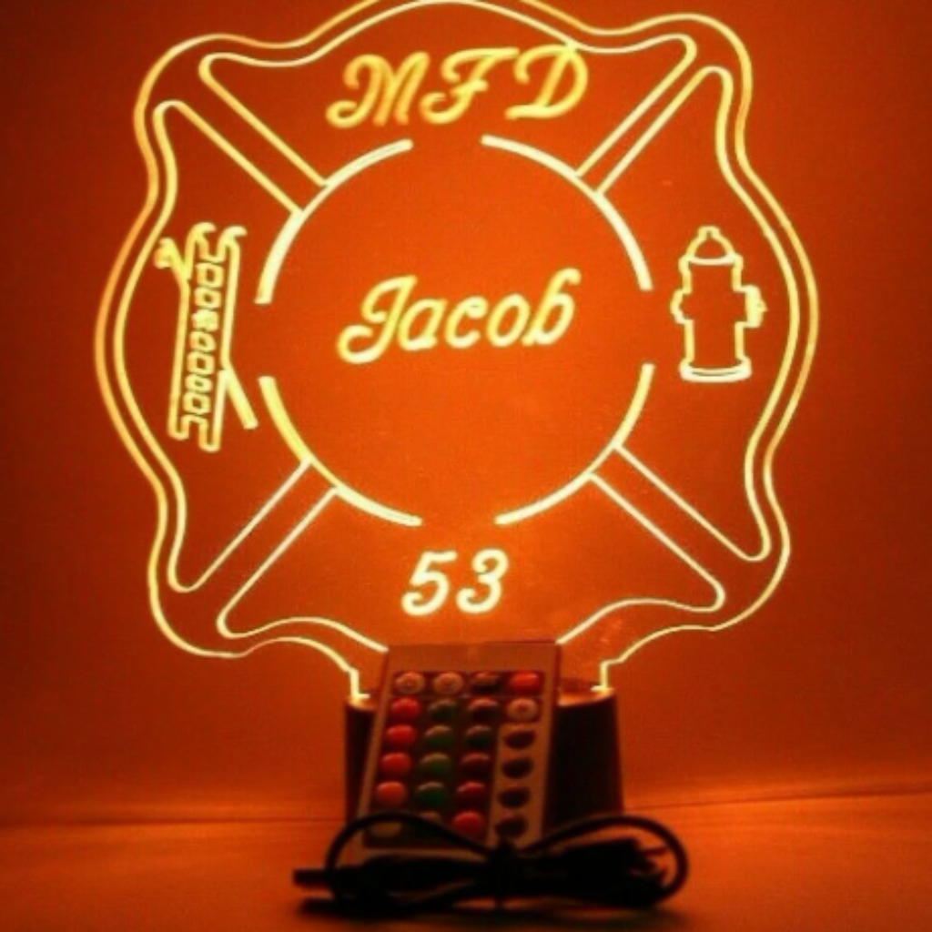 Fire Badge Firefighter LED Tabletop Night Light Up Lamp, 16 Color options with Remote