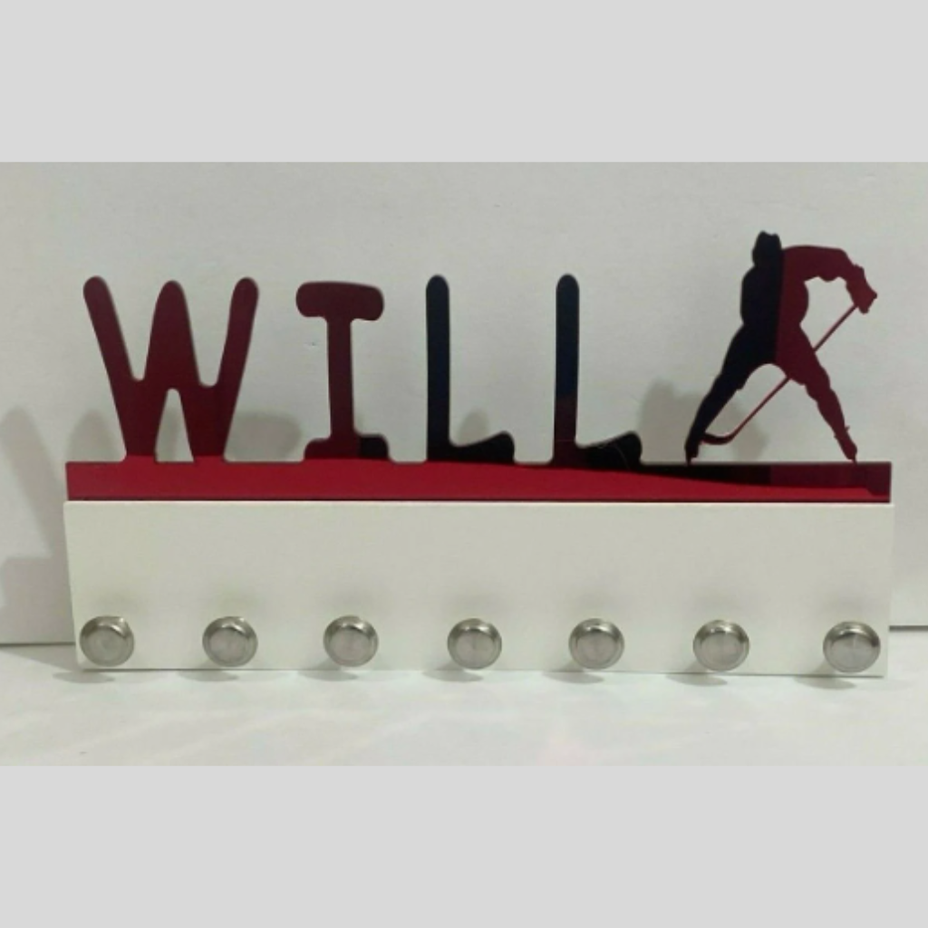 Hockey Personalized Sports Medal Holder, Handmade Wall Organizer, Storage Space for Your Living Space