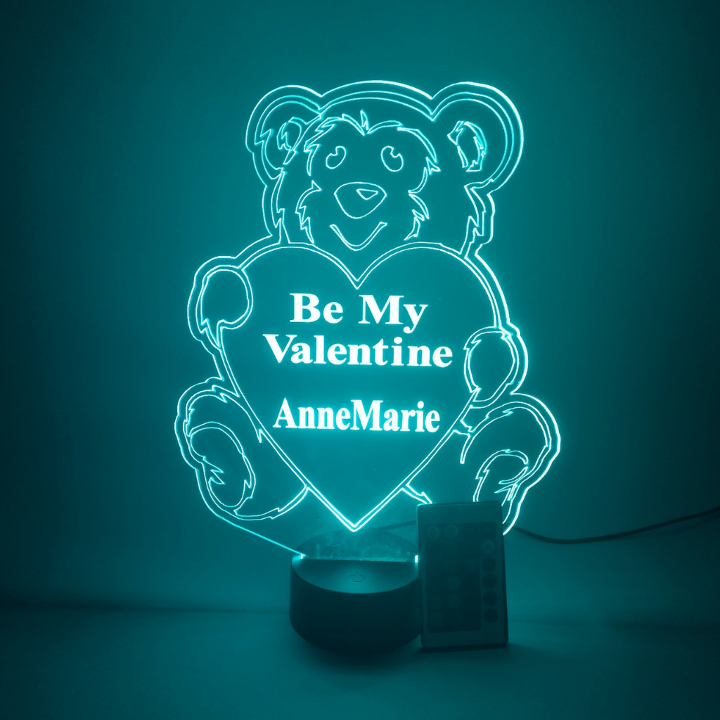 Be My Valentine Love Bear, LED Tabletop Night Light Up Lamp, 16 Color options with Remote