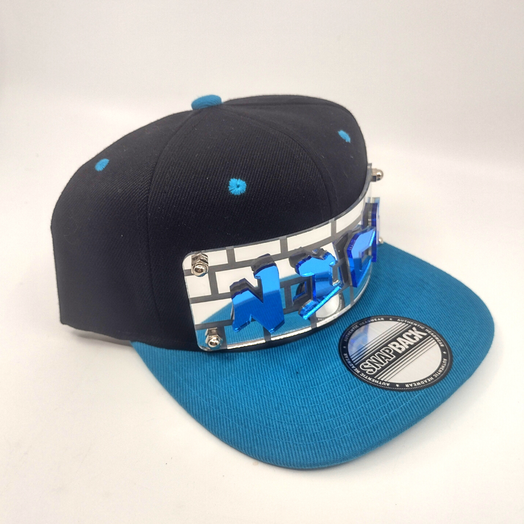 Black and Blue Custom Snapback Hat, Laser Cut, Made to Order, Exclusive Creation