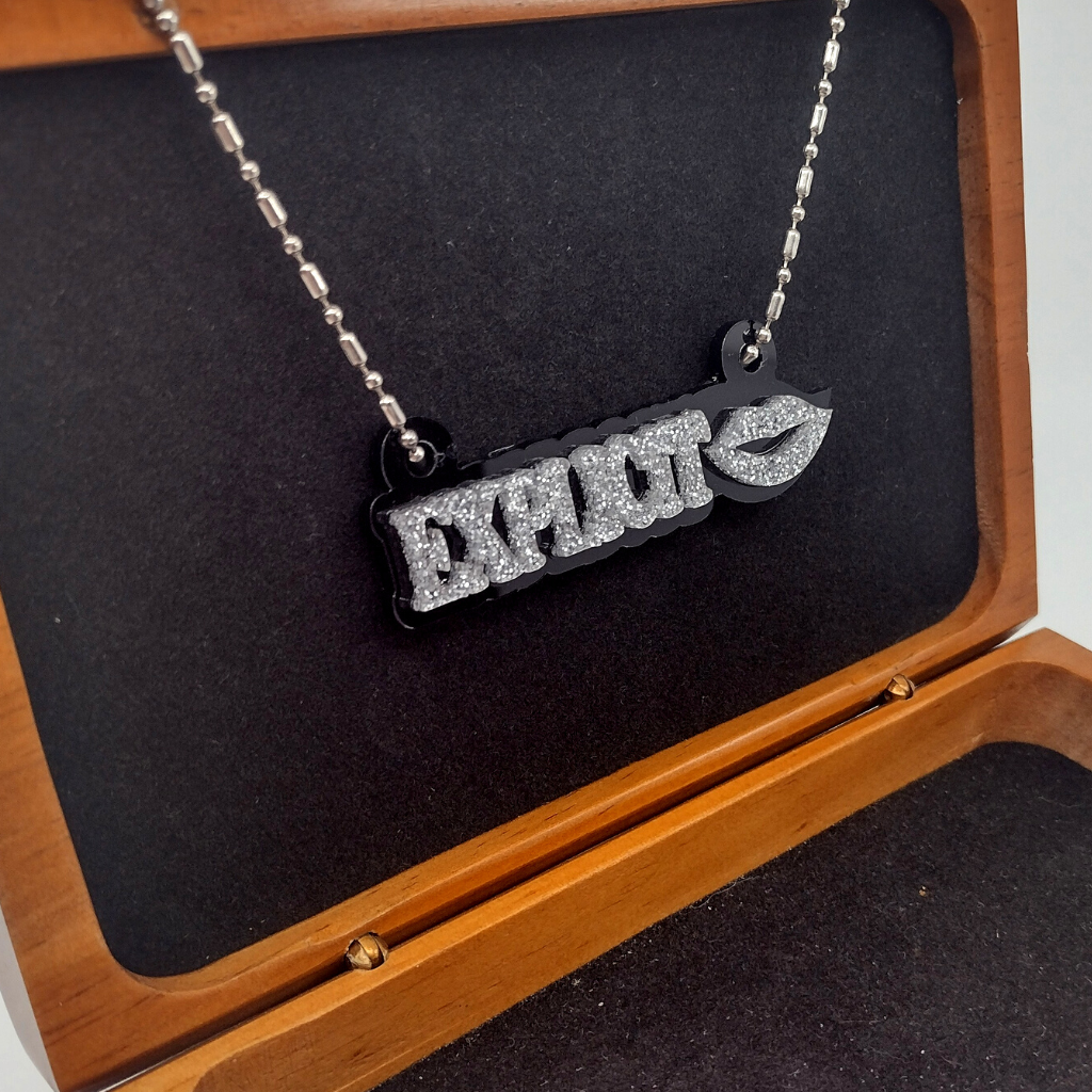 Custom Lips Name Necklace, Personalized Glitter Name Necklace