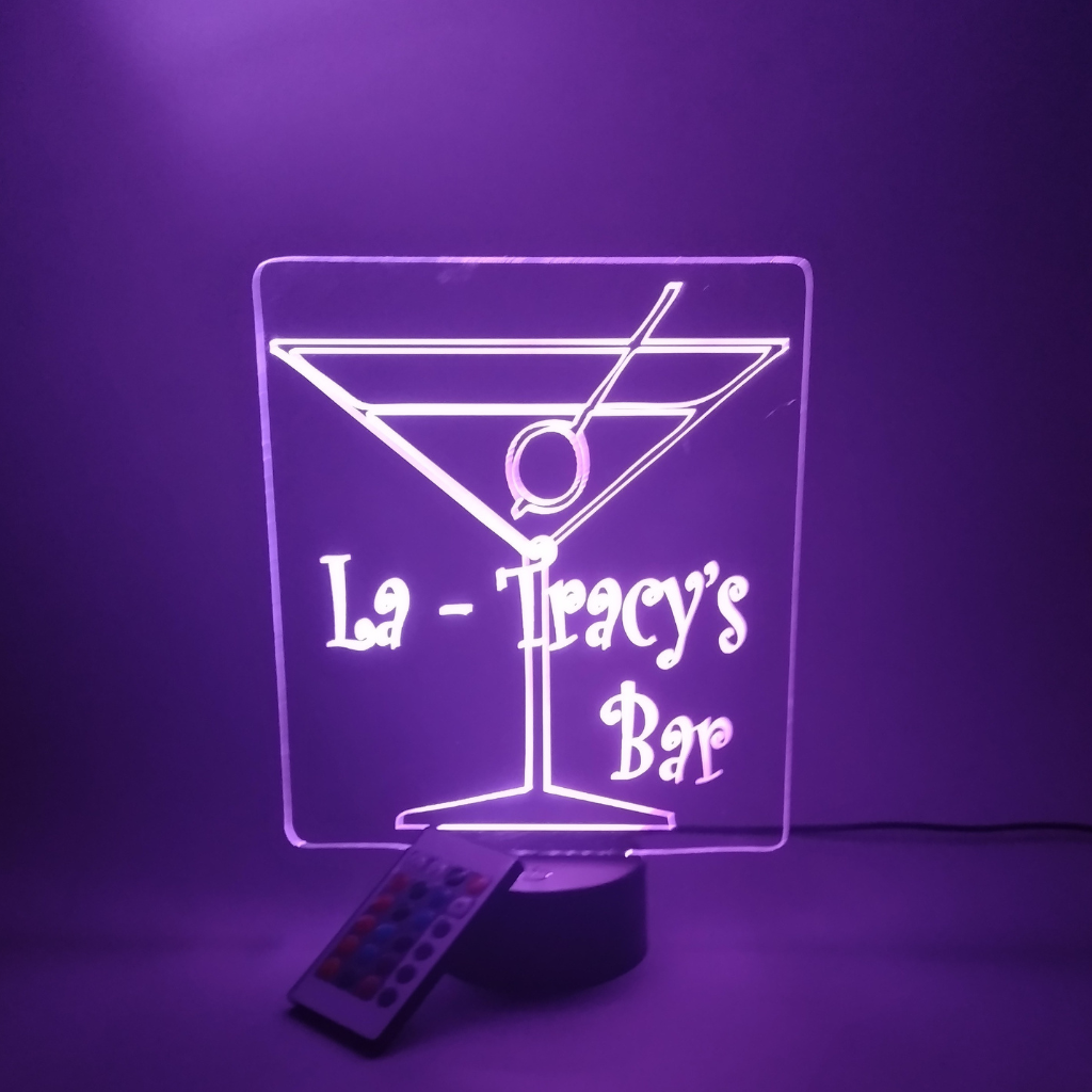 Martini Cocktail Glass Bar Sign, LED Tabletop Night Light Up Lamp, 16 Color options with Remote