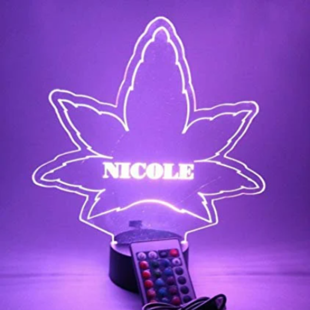 Marijuana Leaf LED Tabletop Night Light Up Lamp, 16 Color options with Remote