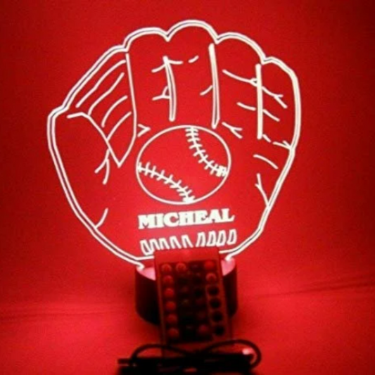 Baseball Glove, Sports LED Tabletop Night Light Up Lamp, 16 Color options with Remote