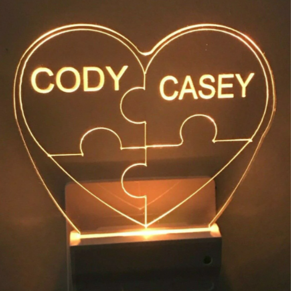 Puzzle Piece Heart Night Light Multi Color Personalized LED Wall Plug-in, Cool-Touch Smart Dusk to Dawn Sensor