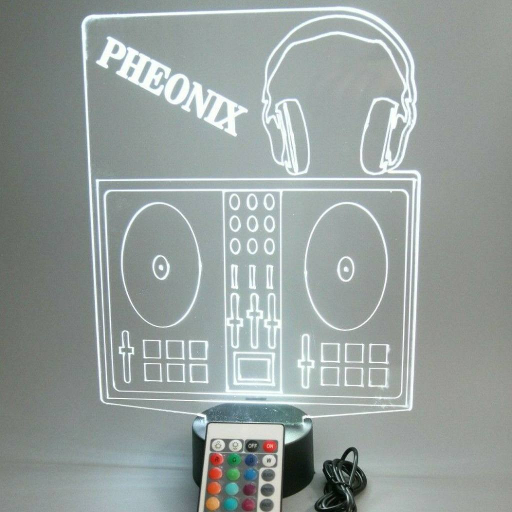 DJ Board Name LED Tabletop Night Light Up Lamp, 16 Color options with Remote