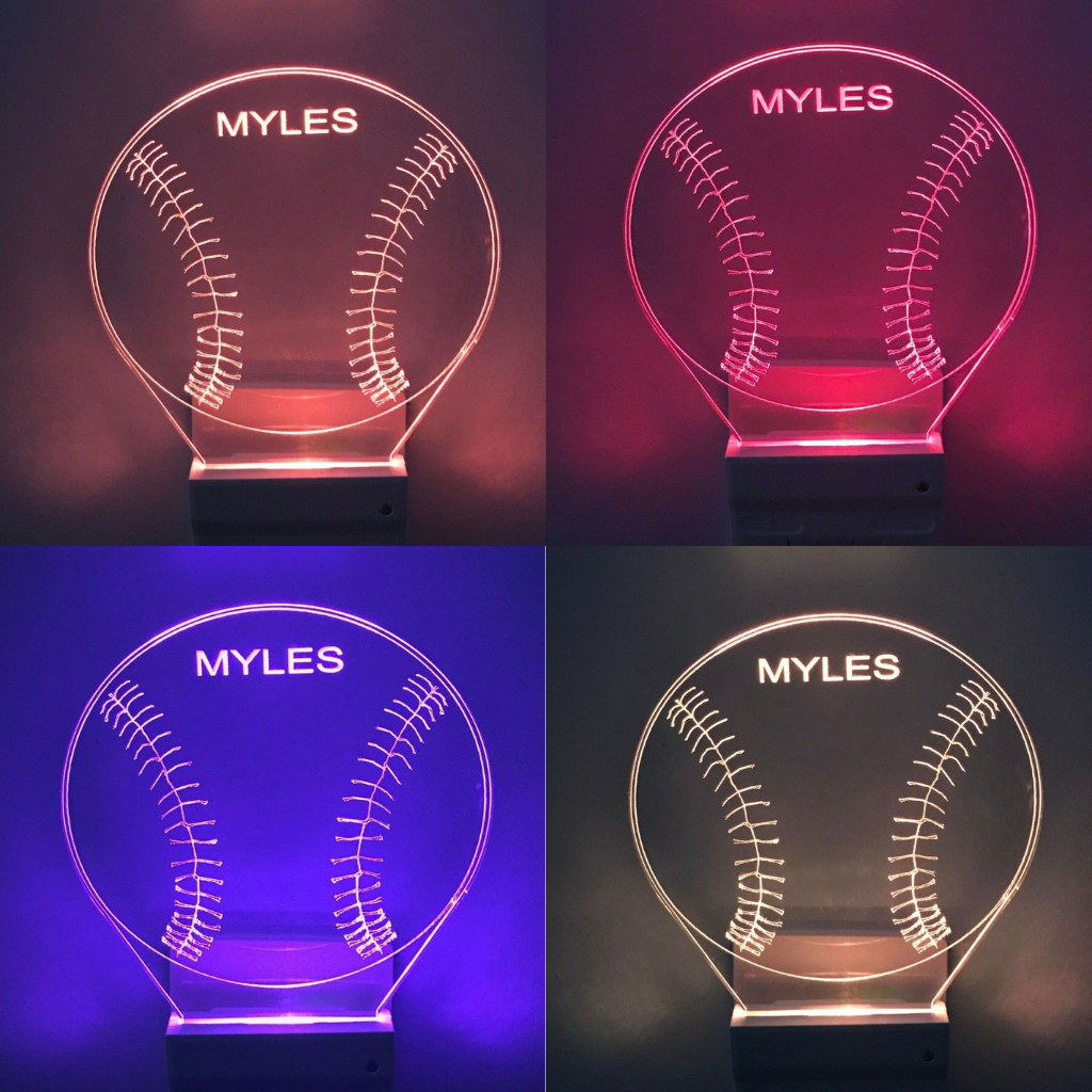 Baseball LED Night Light Multi Color Wall Plug-in, Cool-Touch Smart Dusk to Dawn Sensor
