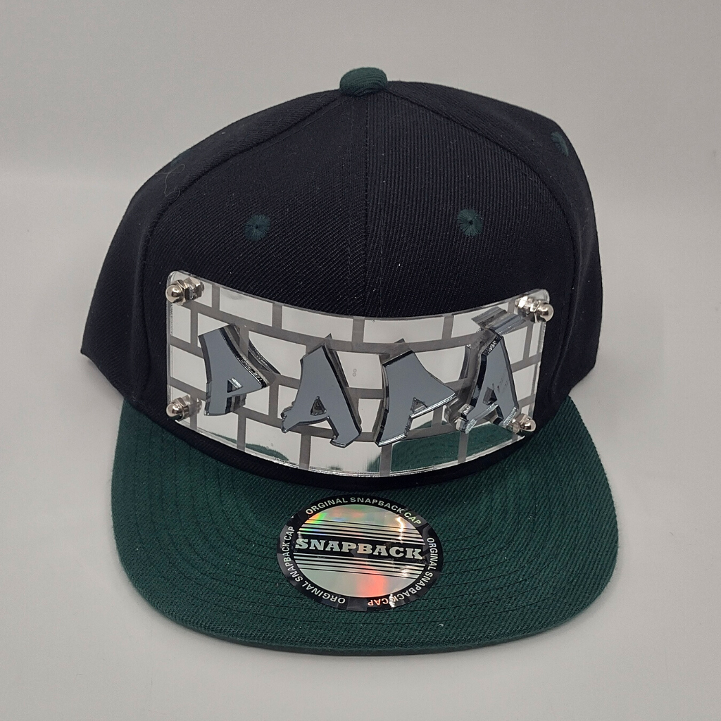 Black and Green Custom Snapback Hat, Laser Cut, Made to Order, Exclusive Creation