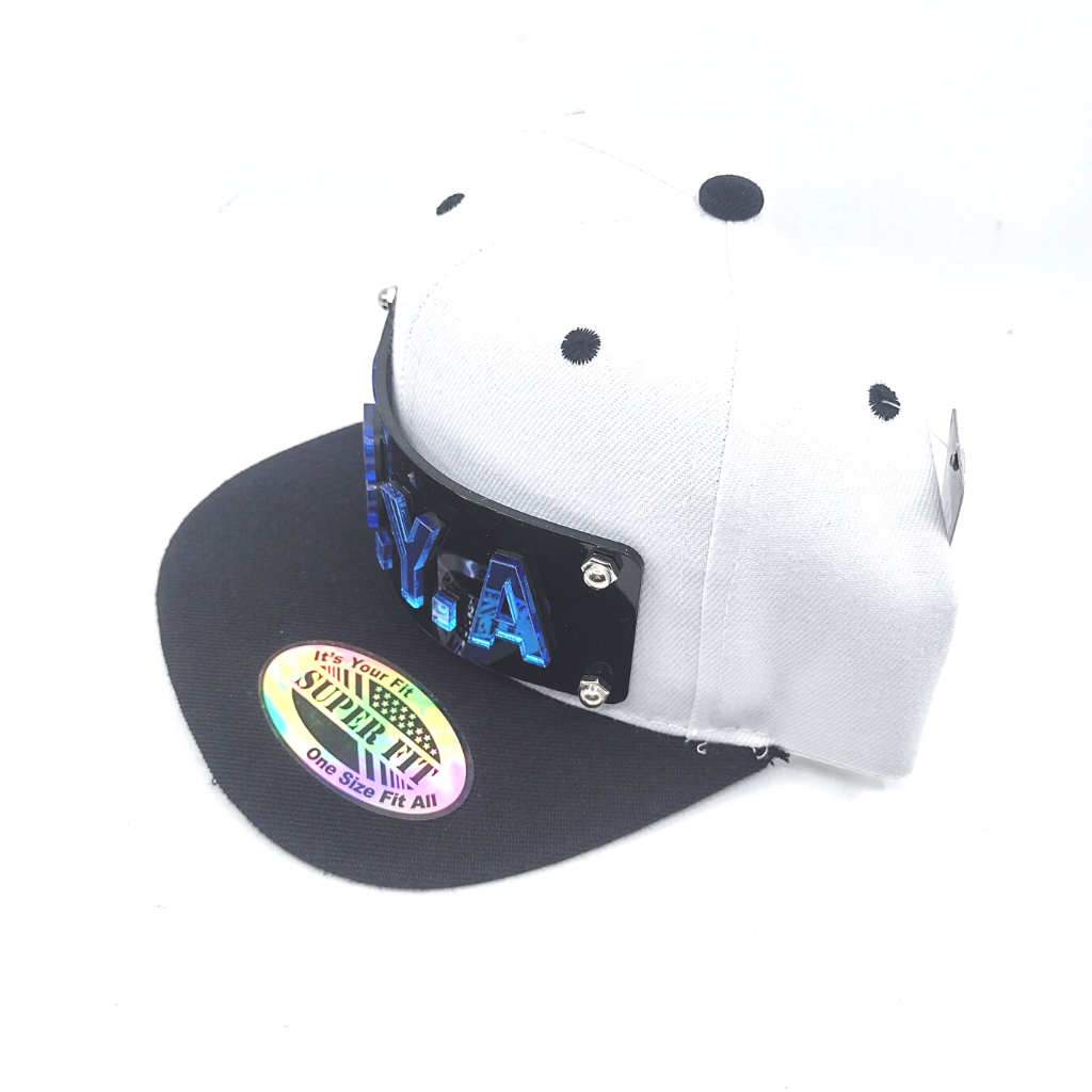 White and Black Custom Snapback Hat, Laser Cut Letters, Made to Order, Exclusive Creation