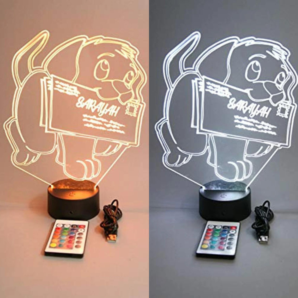 Cute Puppy Dog with Mail LED Tabletop Night Light Up Lamp, 16 Color options with Remote