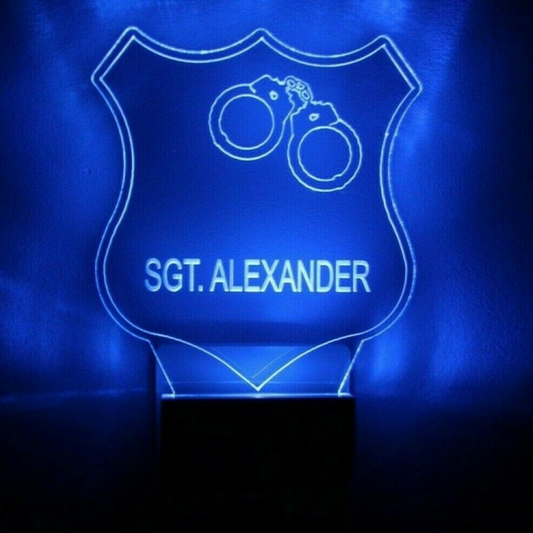 Police Badge Night Light Multi Color Personalized LED Wall Plug-in Cool-Touch Smart Dusk to Dawn Sensor