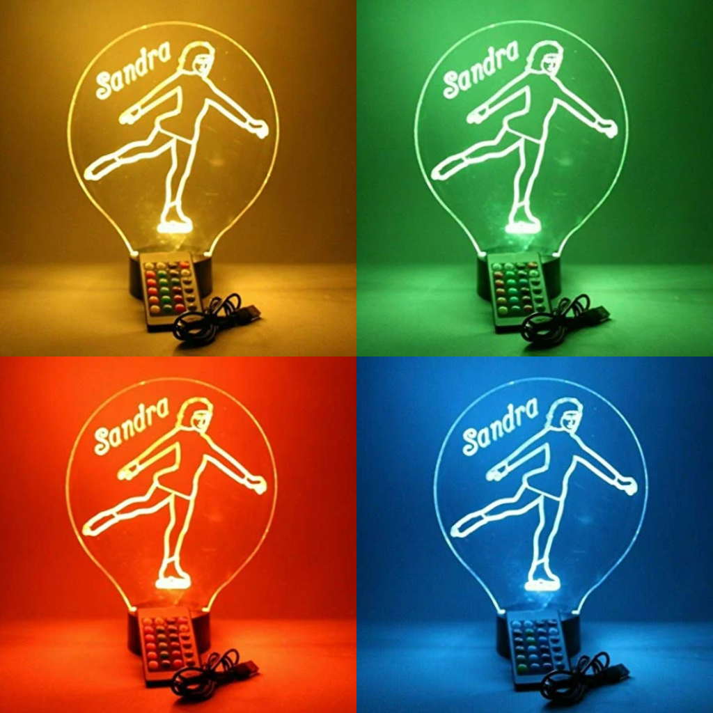 Figure Skating Ice Skating Girl, Sports LED Tabletop Night Light Up Lamp, 16 Color options with Remote