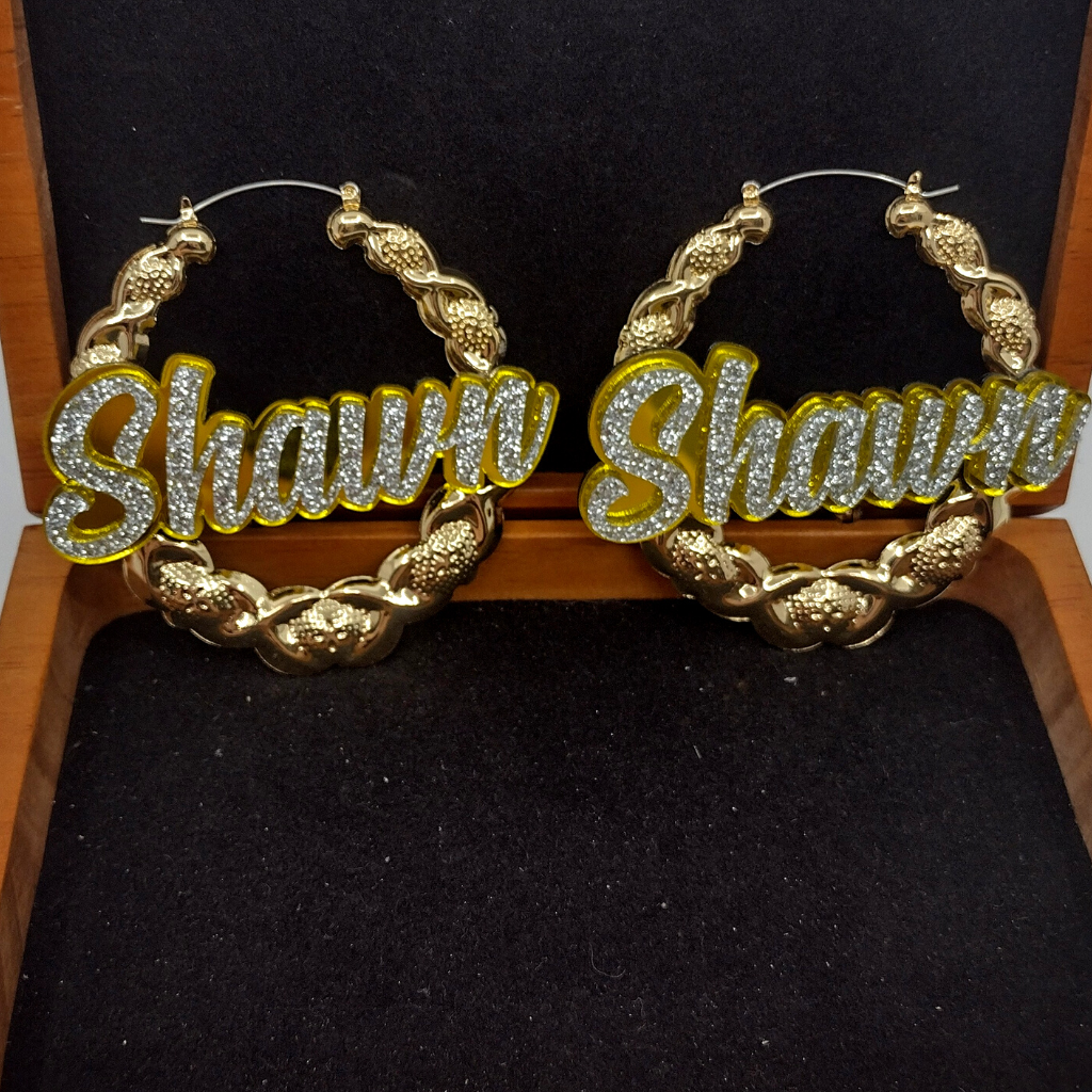 Custom XOXO Name and Background Gold Hoop Earrings