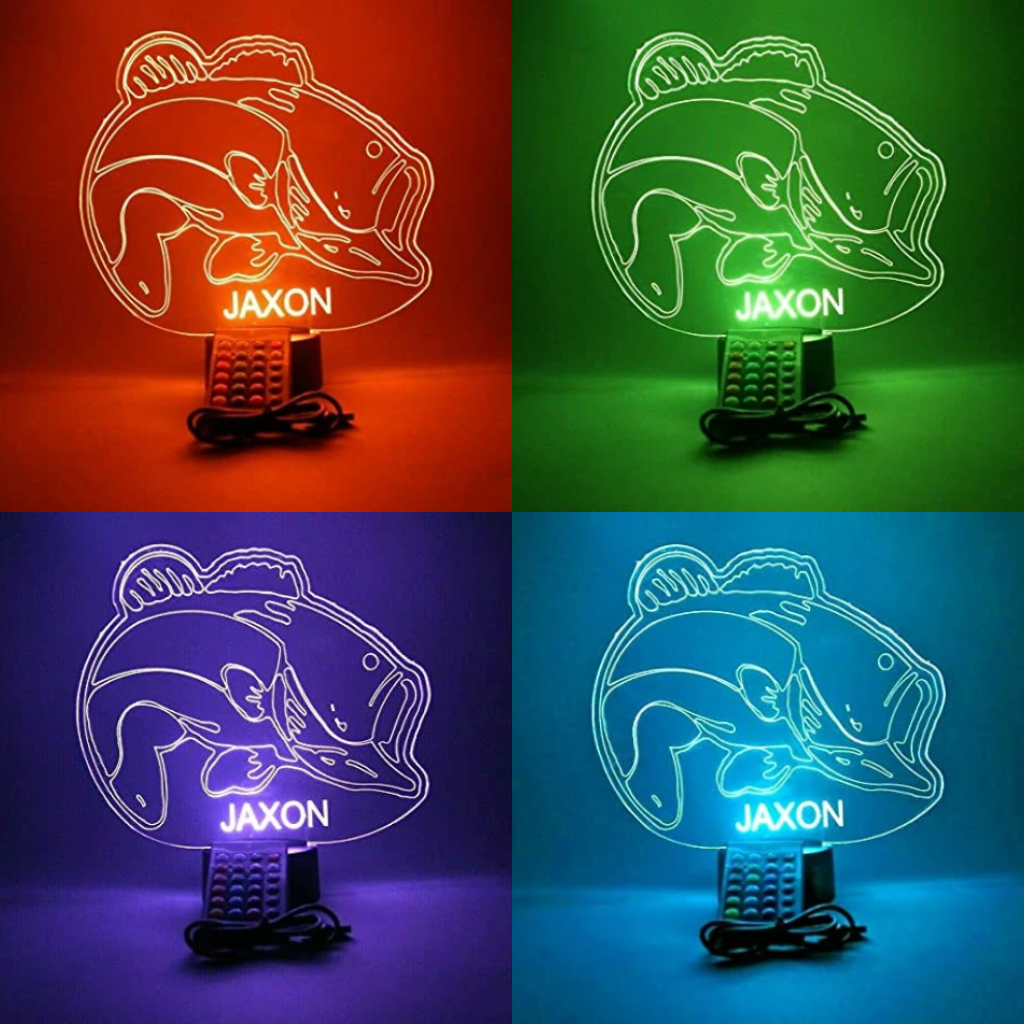 Bass Fishing LED Tabletop Night Light Up Lamp, 16 Color options with Remote