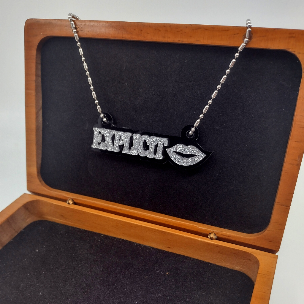Custom Lips Name Necklace, Personalized Glitter Name Necklace