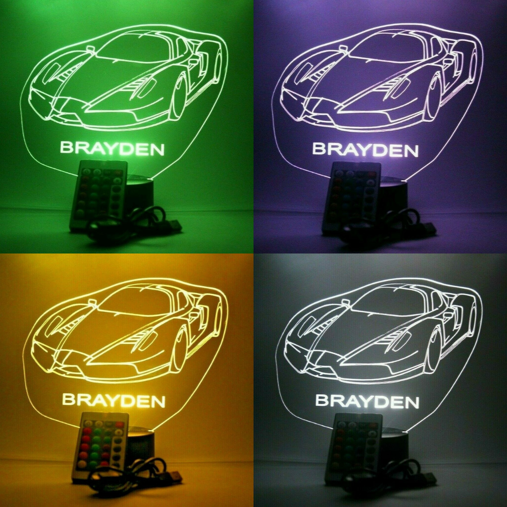 Luxury Sports Car LED Tabletop Night Light Up Lamp, 16 Color options with Remote